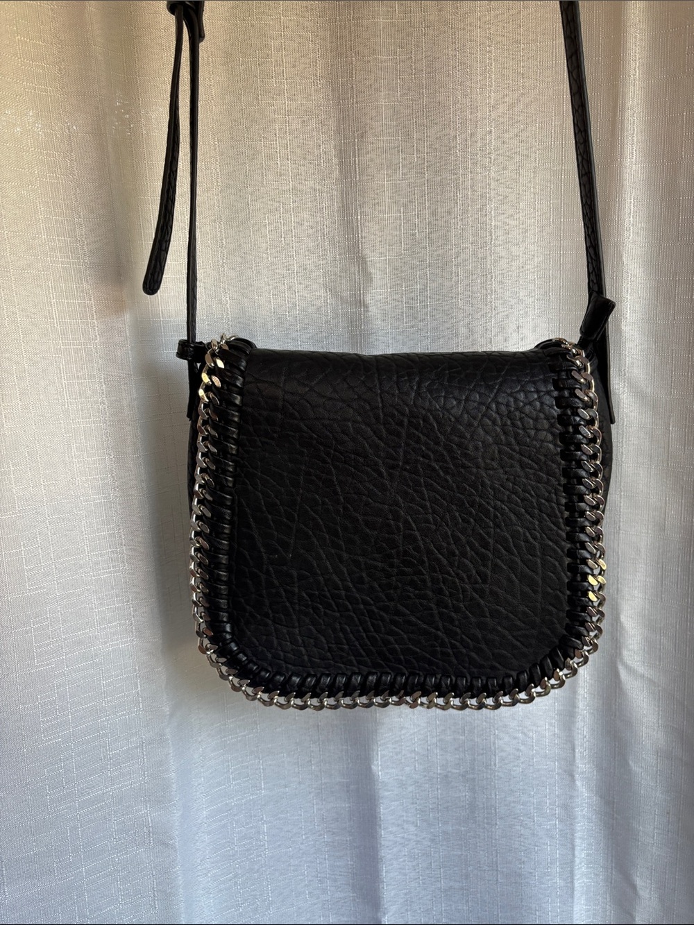 Urban Expressions Black vegan Crossbody with Silver Chain Edge